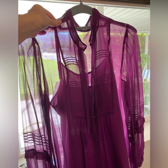 DEVELOPMENT by Erica Davies, sheer fuscia SILK blouse with silk camisole. - Picture 4 of 11